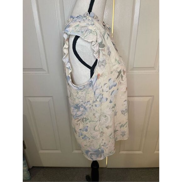 Rose & Olive Women's Floral‎ Sheer Blouse M Tie Neck Sleeveless - Picture 4 of 7